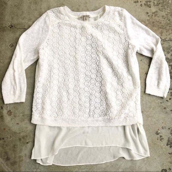 Lucky Brand cinema sweater lace split back white M - Picture 2 of 5